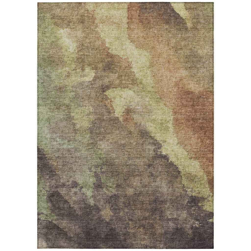 3' X 5' Brown And Fern Green Abstract Washable Indoor Outdoor Area Rug