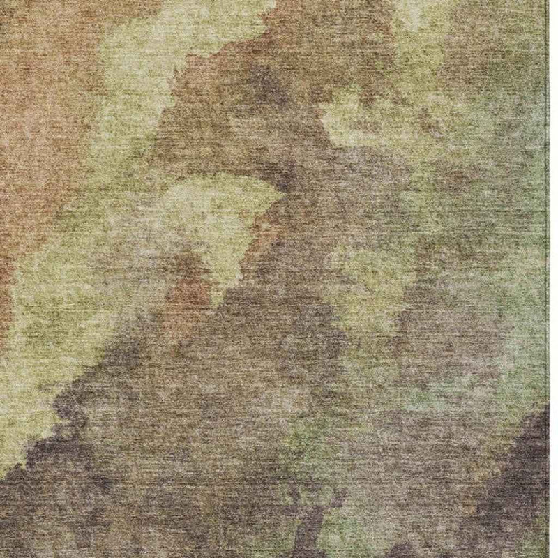 3' X 5' Brown And Fern Green Abstract Washable Indoor Outdoor Area Rug