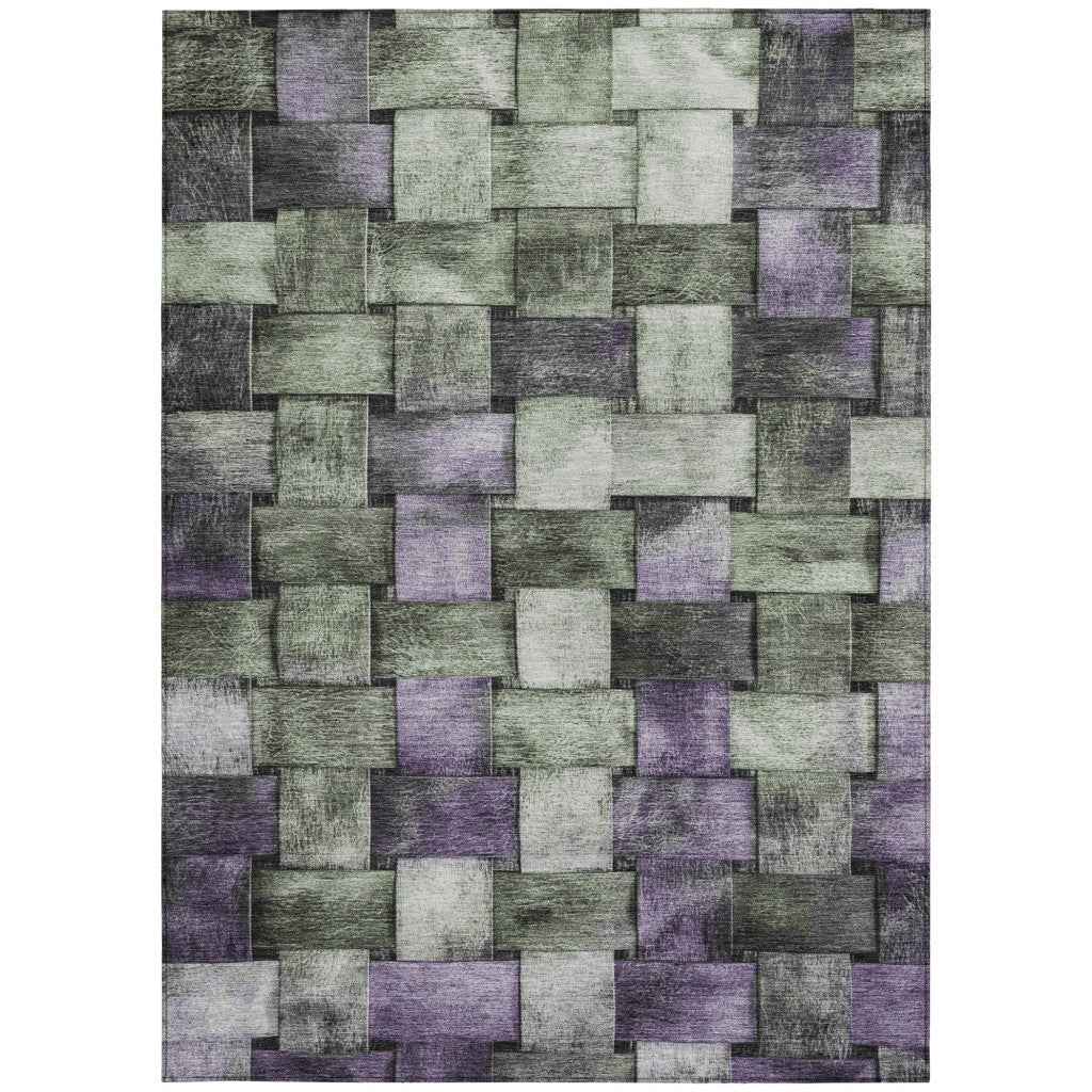 3' X 5' Sage And Purple Striped Washable Indoor Outdoor Area Rug