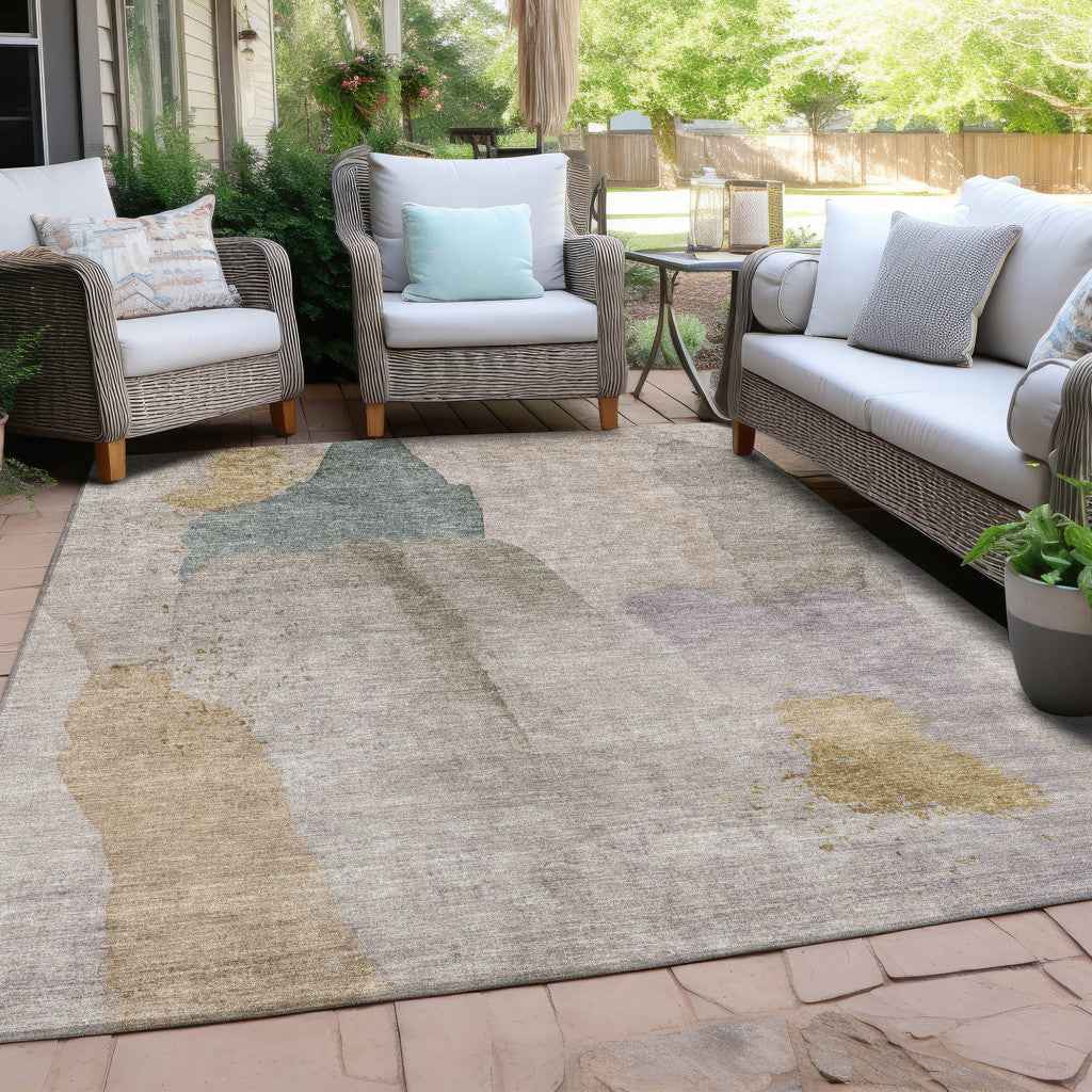 10' X 14' Beige And Taupe Abstract Washable Indoor Outdoor Area Rug