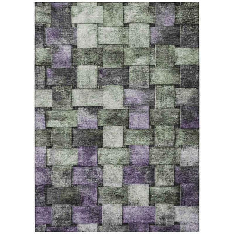 3' X 5' Sage And Purple Striped Washable Indoor Outdoor Area Rug