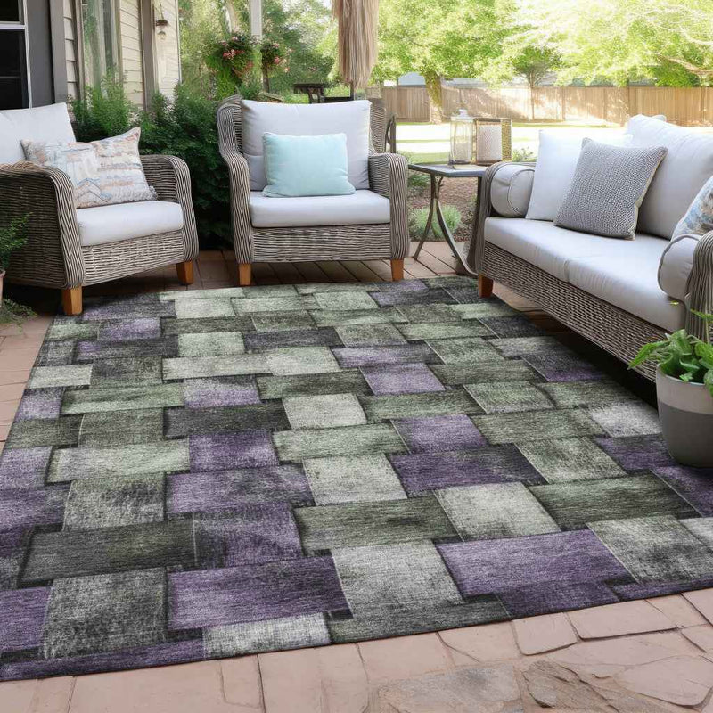 3' X 5' Sage And Purple Striped Washable Indoor Outdoor Area Rug
