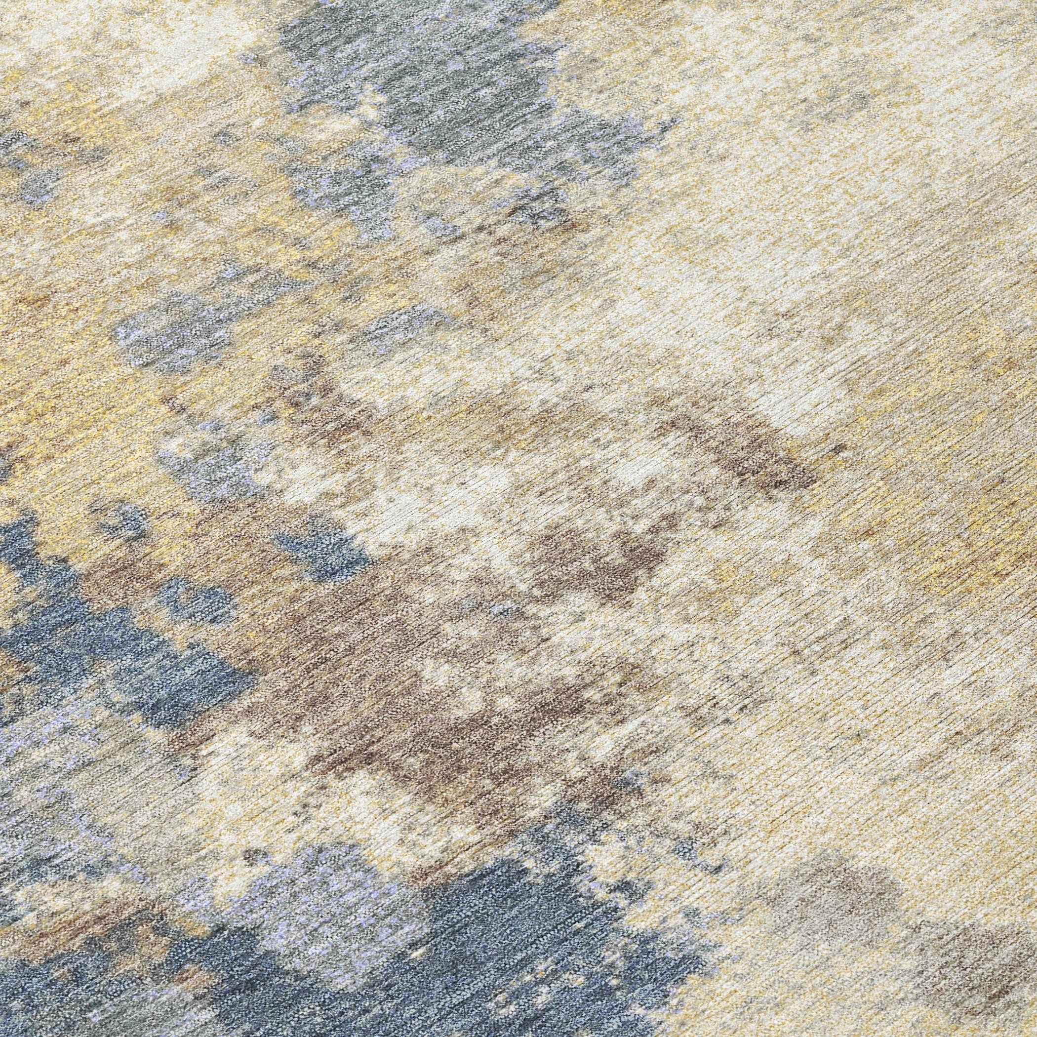 8' Gold And Beige Round Abstract Washable Indoor Outdoor Area Rug