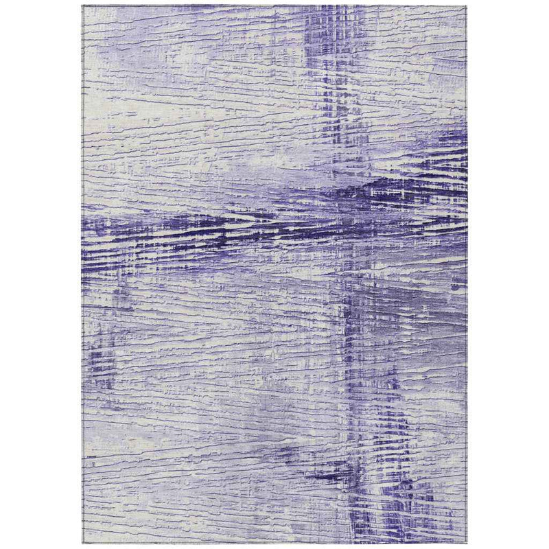 9' X 12' Lavender And Ivory Striped Washable Indoor Outdoor Area Rug