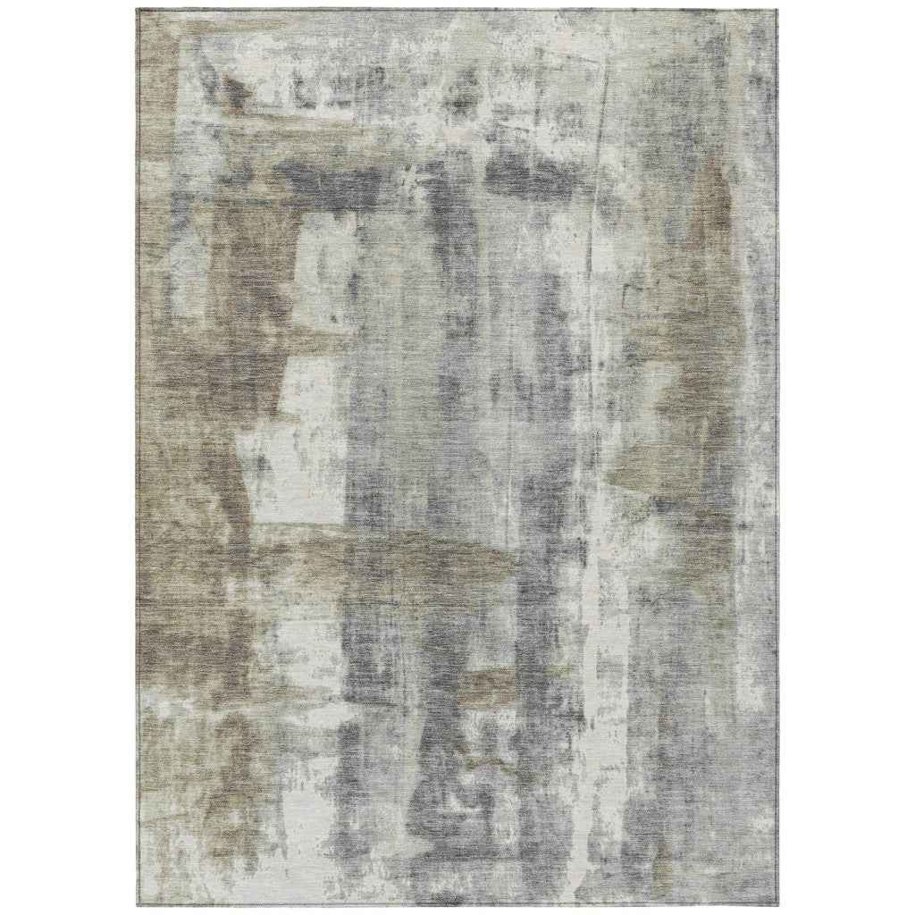 9' X 12' Beige And Ivory Abstract Washable Indoor Outdoor Area Rug