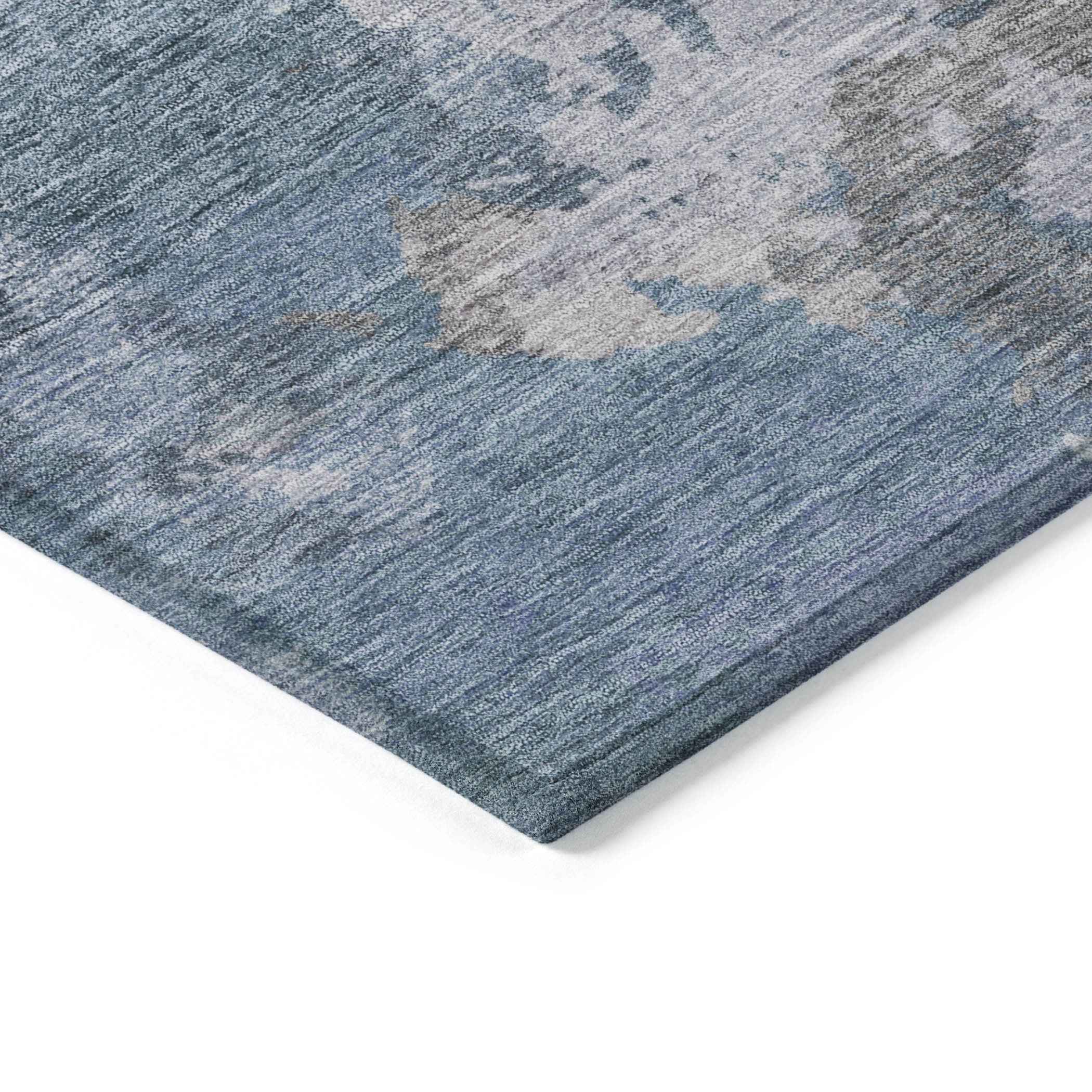 8' X 10' Denim Blue And Gray Abstract Washable Indoor Outdoor Area Rug