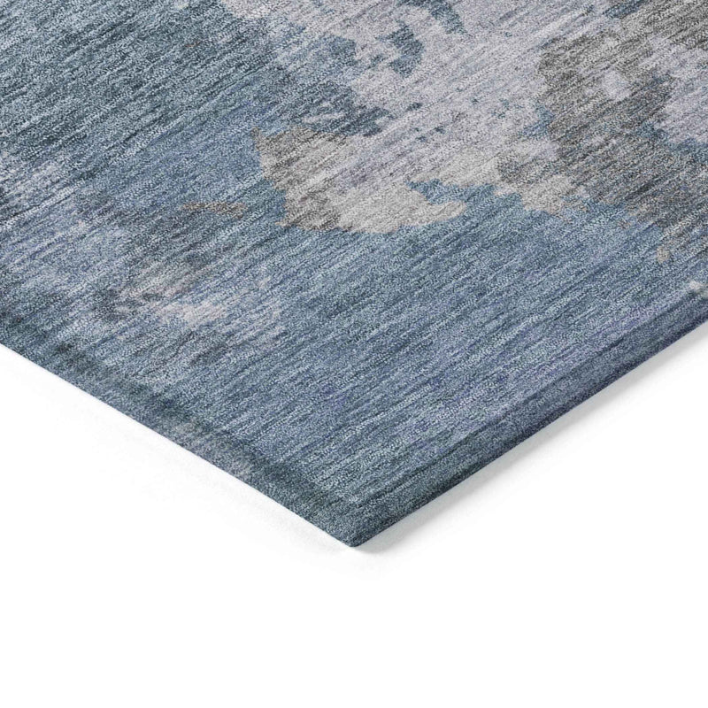8' X 10' Denim Blue And Gray Abstract Washable Indoor Outdoor Area Rug