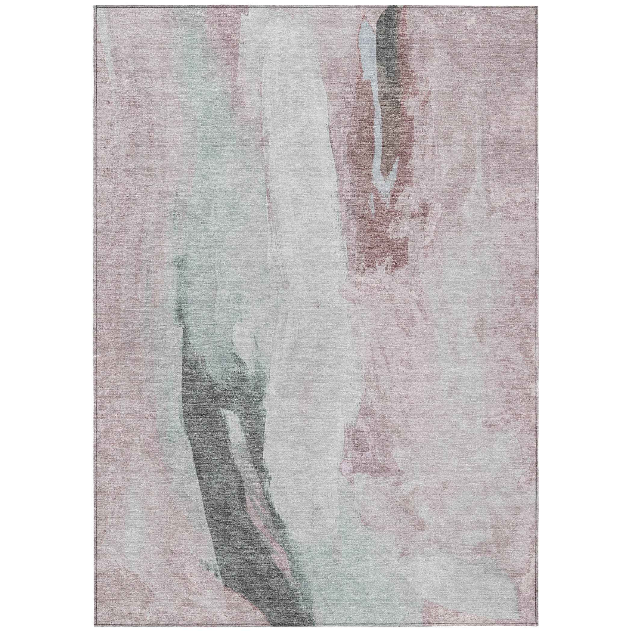 8' X 10' Blush And Gray Abstract Washable Indoor Outdoor Area Rug
