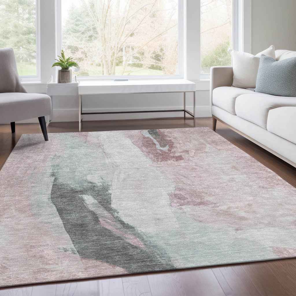 8' X 10' Blush And Gray Abstract Washable Indoor Outdoor Area Rug