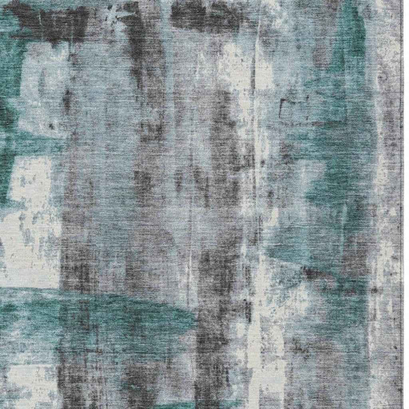 5' X 8' Teal Blue And Ivory Abstract Washable Indoor Outdoor Area Rug