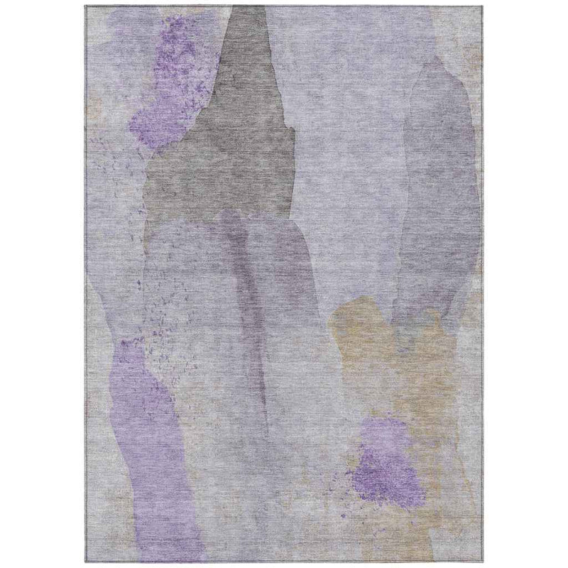 9' X 12' Lavender And Gray Abstract Washable Indoor Outdoor Area Rug