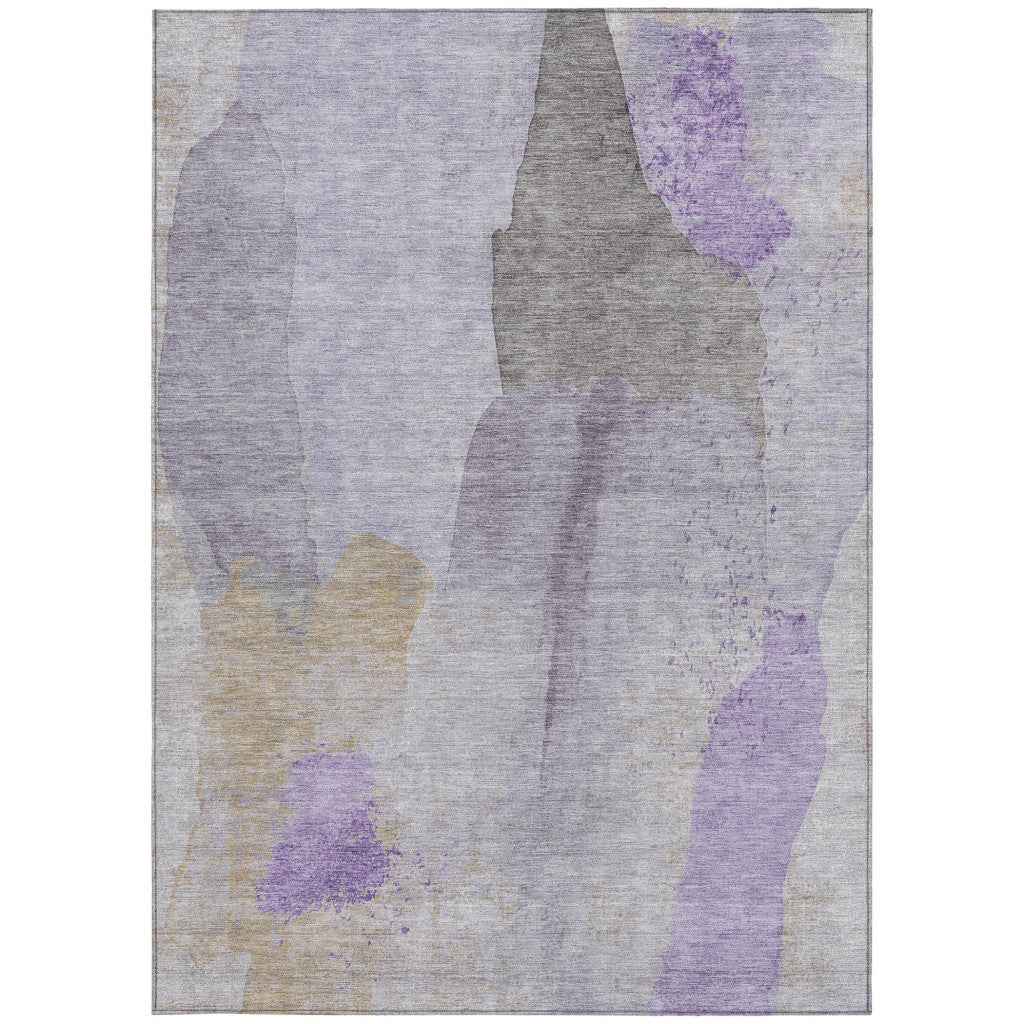 9' X 12' Lavender And Gray Abstract Washable Indoor Outdoor Area Rug