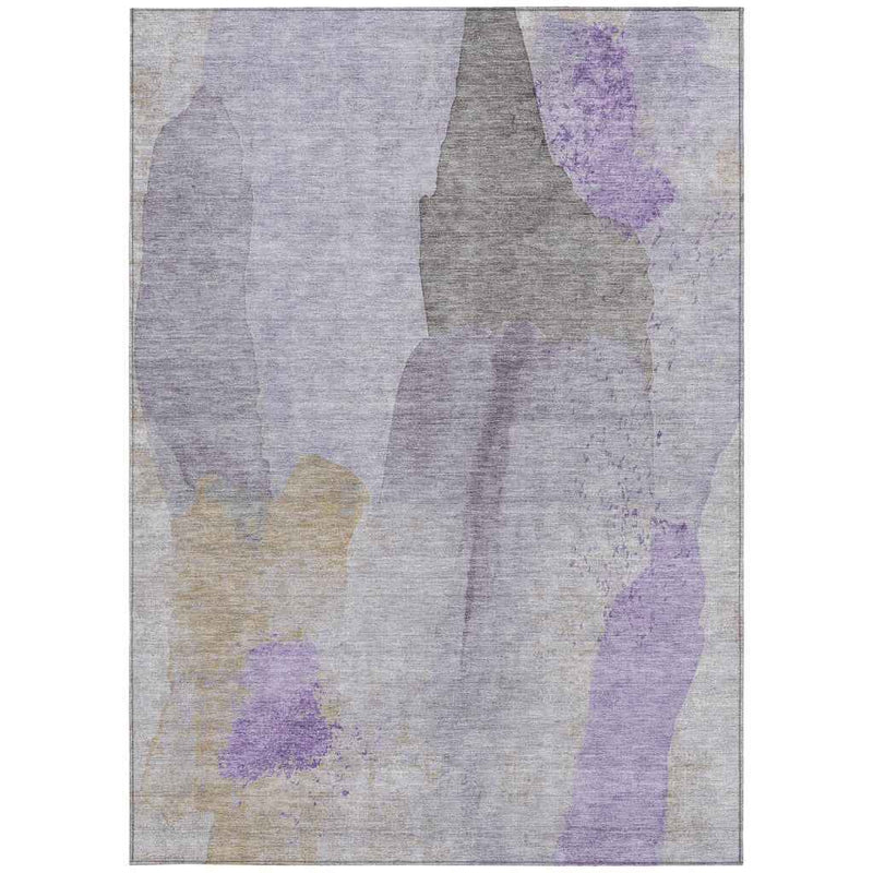 9' X 12' Lavender And Gray Abstract Washable Indoor Outdoor Area Rug