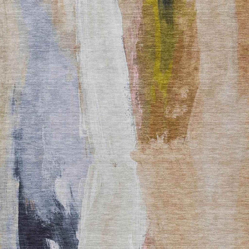 5' X 8' Beige And Navy Blue Abstract Washable Indoor Outdoor Area Rug