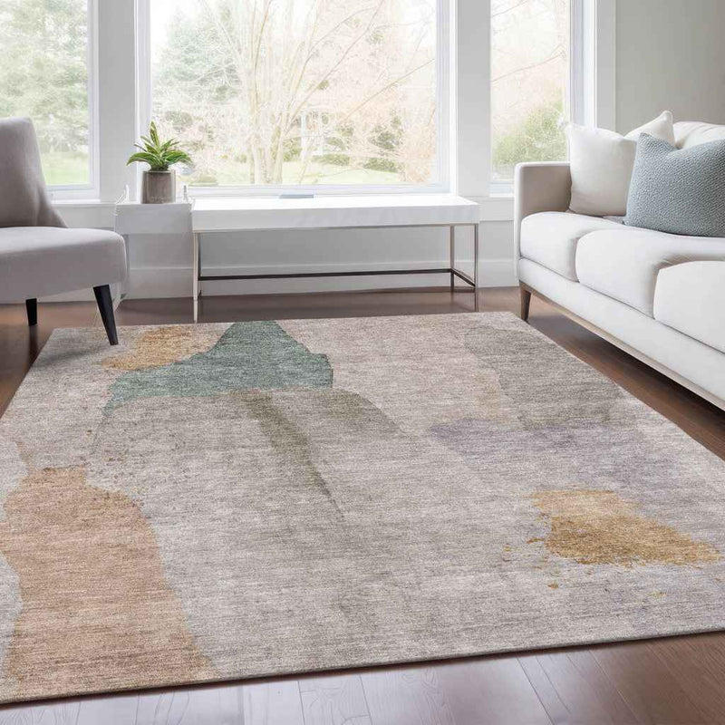 3' X 5' Copper And Pale Aqua Abstract Washable Indoor Outdoor Area Rug