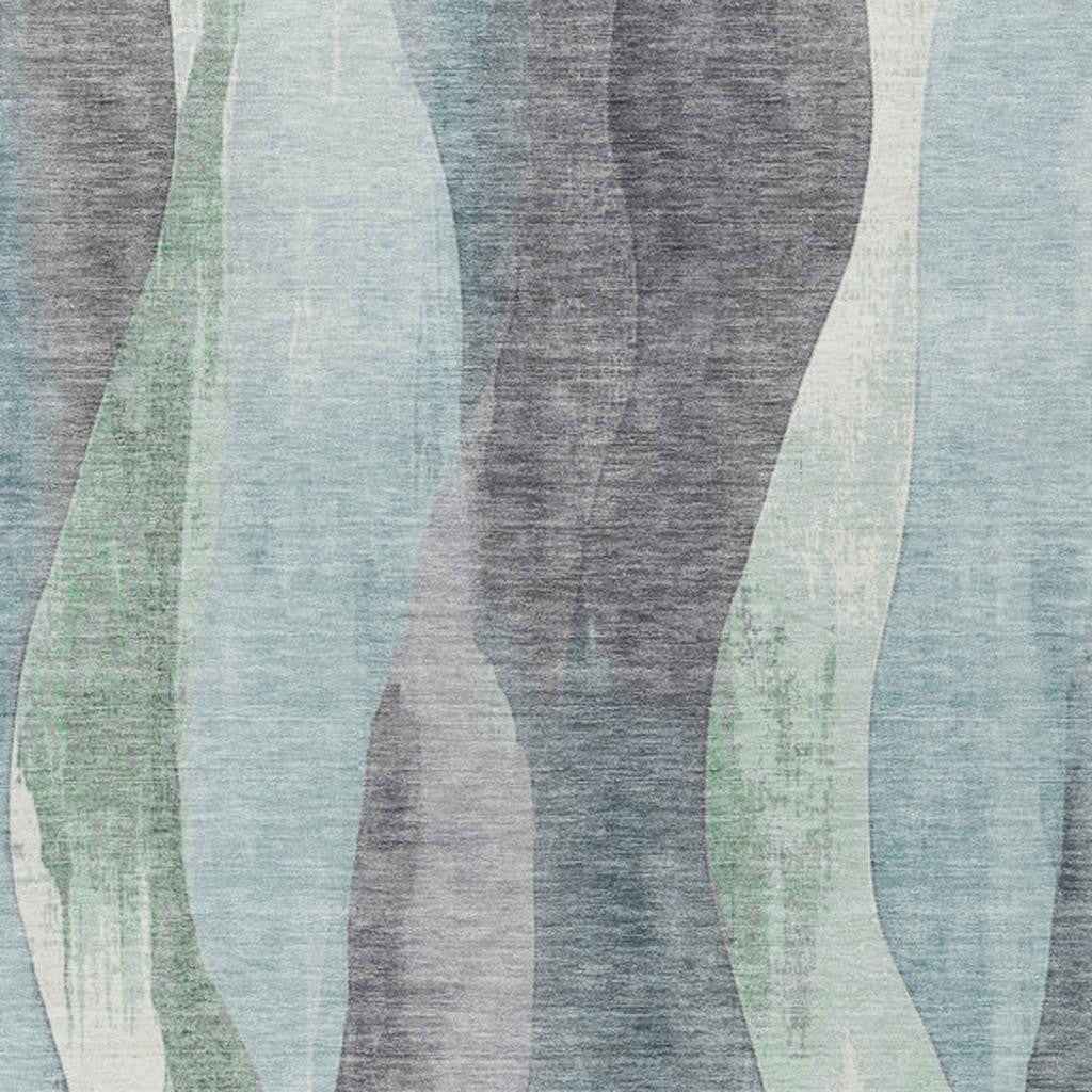 5' X 8' Teal Blue And Fern Green Abstract Washable Indoor Outdoor Area Rug