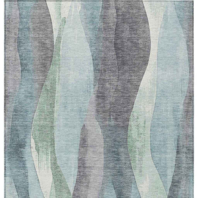 5' X 8' Teal Blue And Fern Green Abstract Washable Indoor Outdoor Area Rug