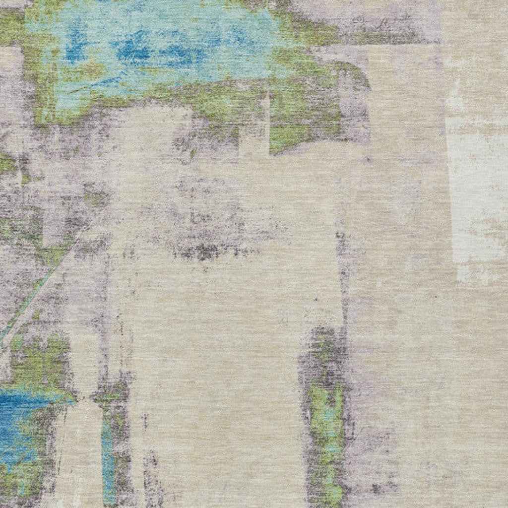 3' X 5' Linen And Fern Green Abstract Washable Indoor Outdoor Area Rug