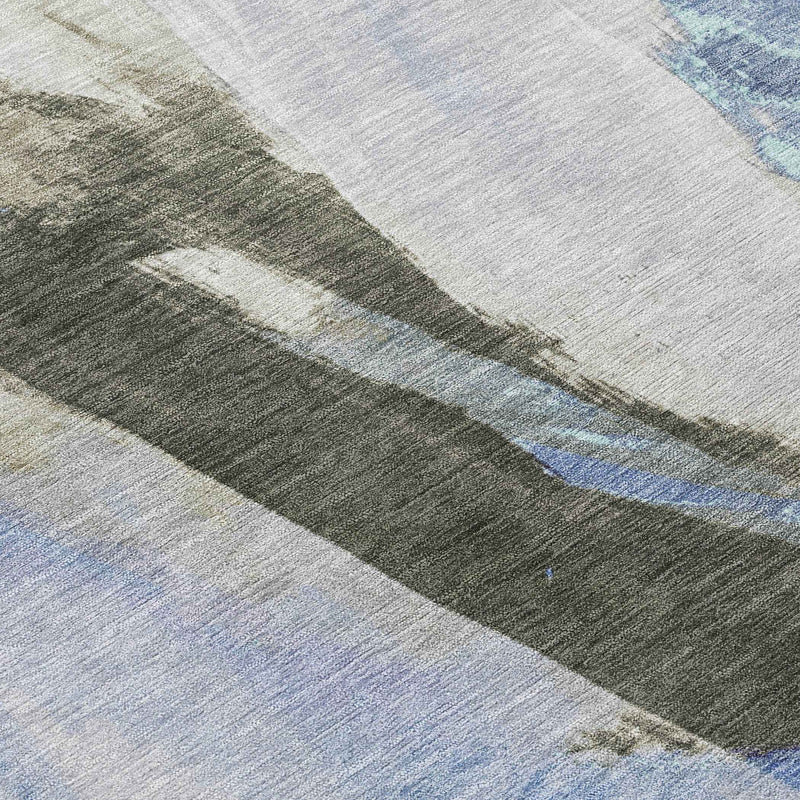 10' X 14' Denim Blue And Gray Abstract Washable Indoor Outdoor Area Rug