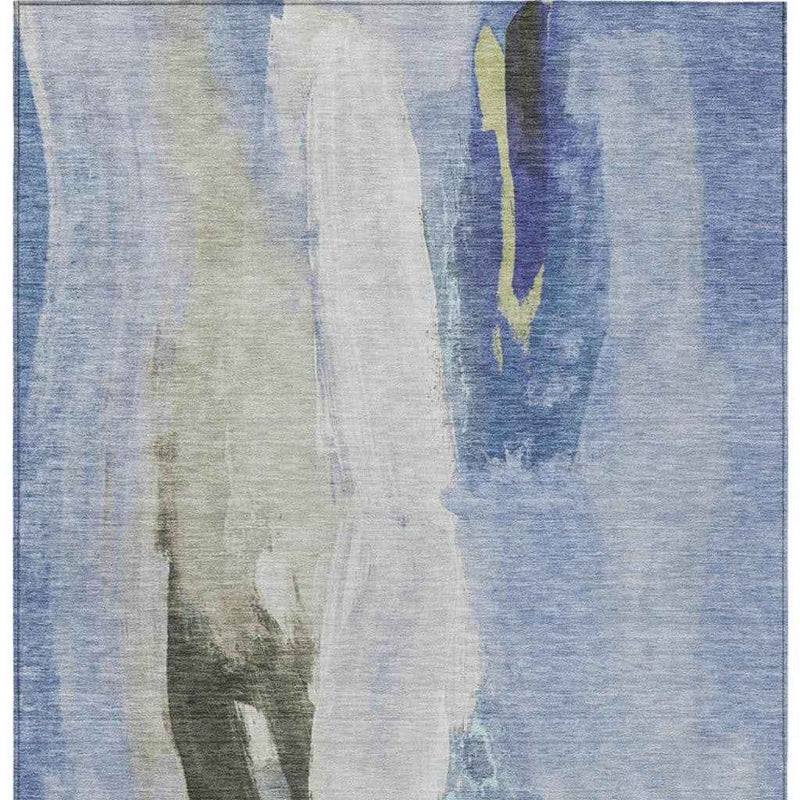 10' X 14' Denim Blue And Gray Abstract Washable Indoor Outdoor Area Rug