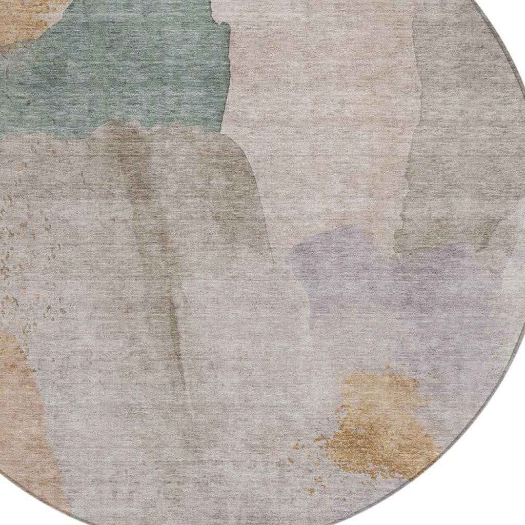 8' Copper And Pale Aqua Round Abstract Washable Indoor Outdoor Area Rug