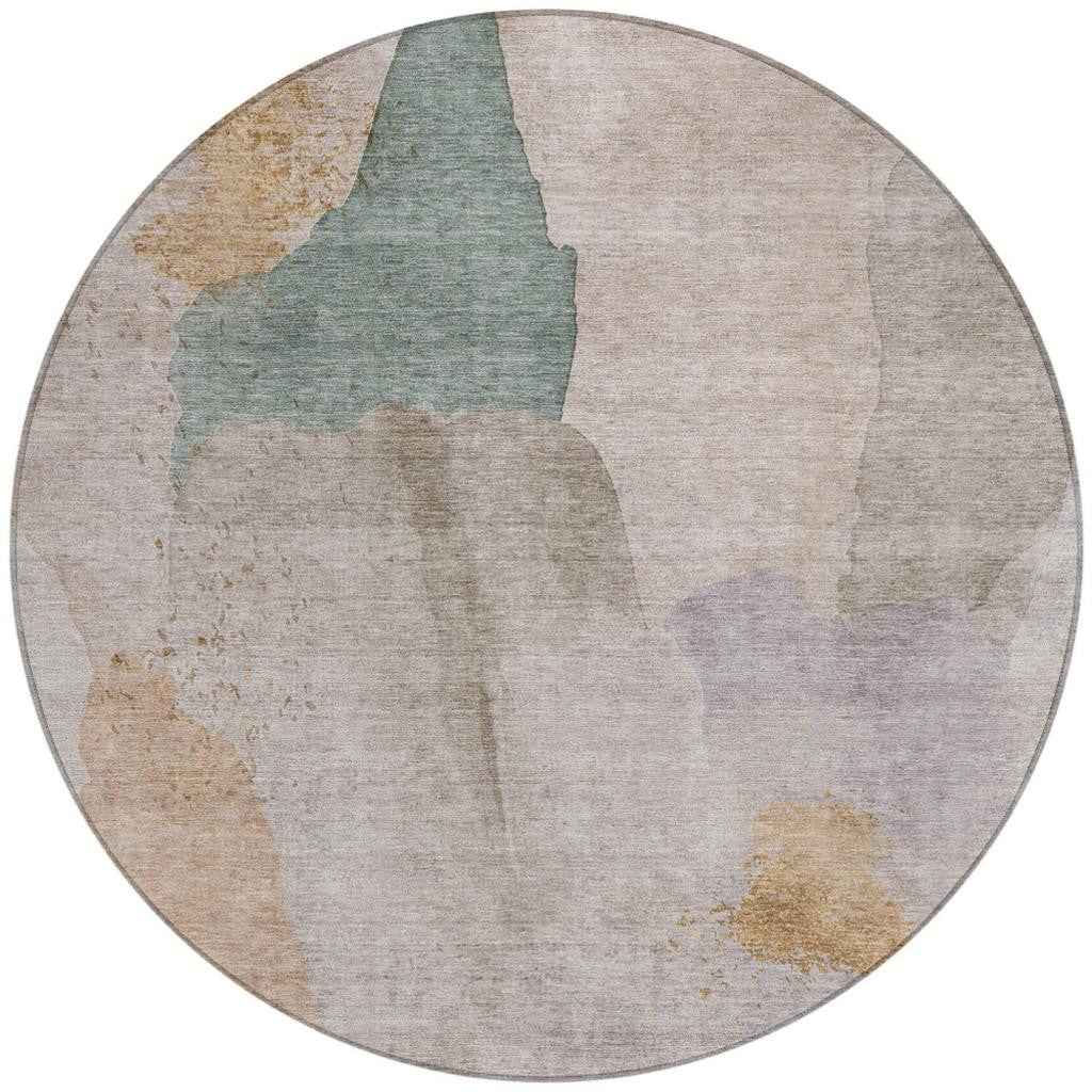 8' Copper And Pale Aqua Round Abstract Washable Indoor Outdoor Area Rug