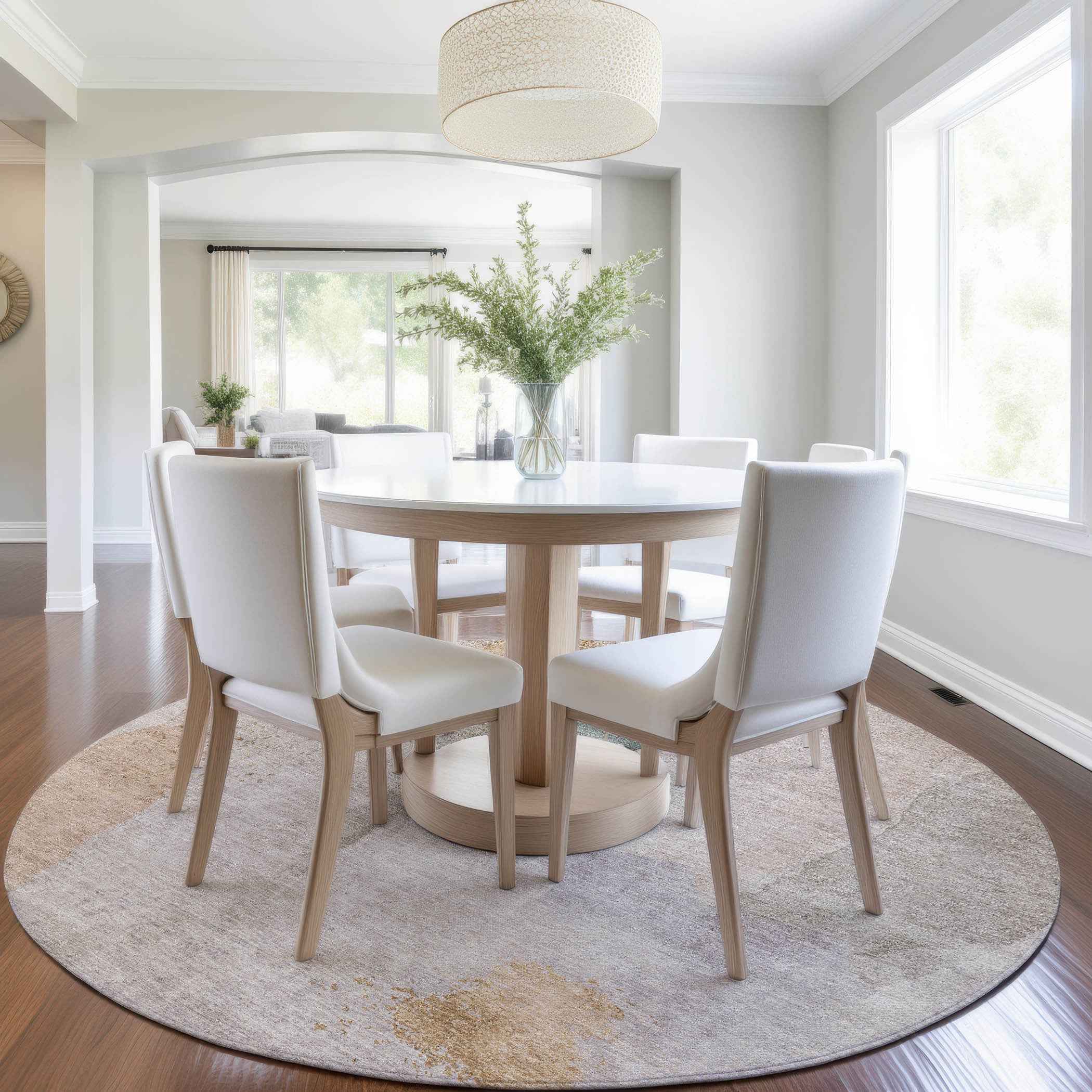 8' Copper And Pale Aqua Round Abstract Washable Indoor Outdoor Area Rug