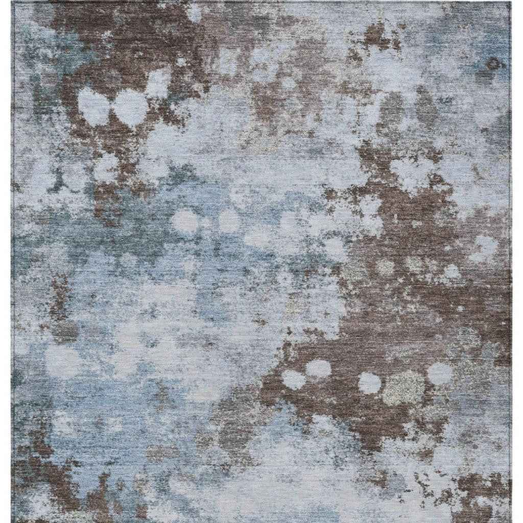 9' X 12' Sky Blue And Brown Abstract Washable Indoor Outdoor Area Rug