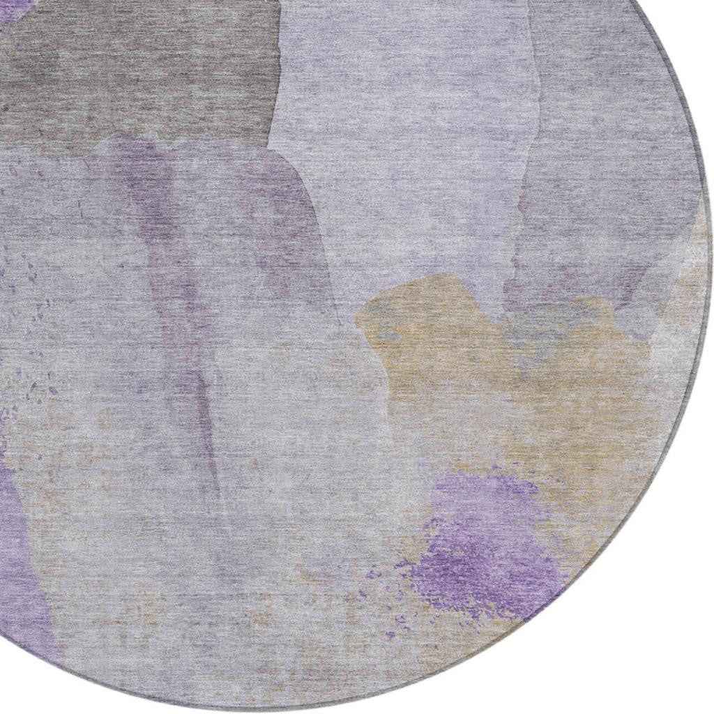 8' Lavender And Gray Round Abstract Washable Indoor Outdoor Area Rug