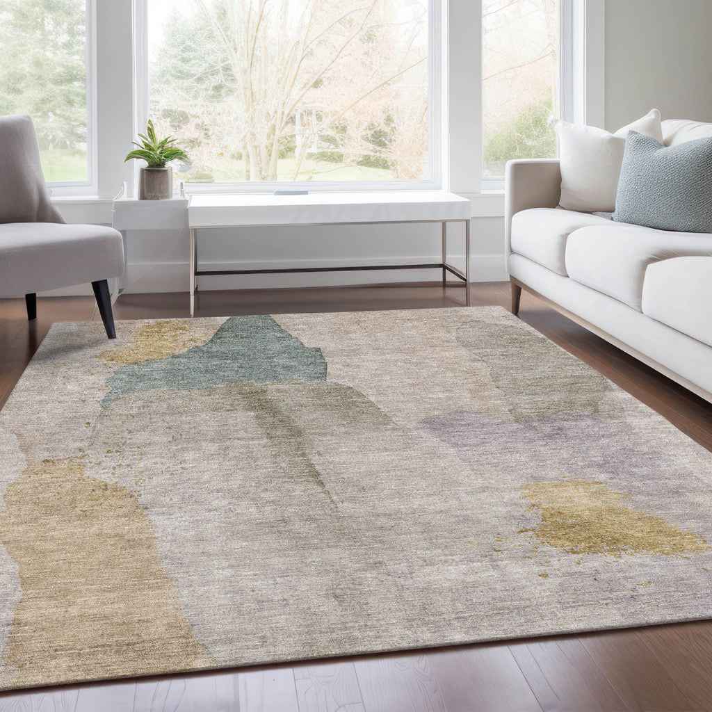 5' X 8' Beige And Taupe Abstract Washable Indoor Outdoor Area Rug