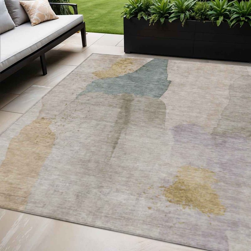 5' X 8' Beige And Taupe Abstract Washable Indoor Outdoor Area Rug