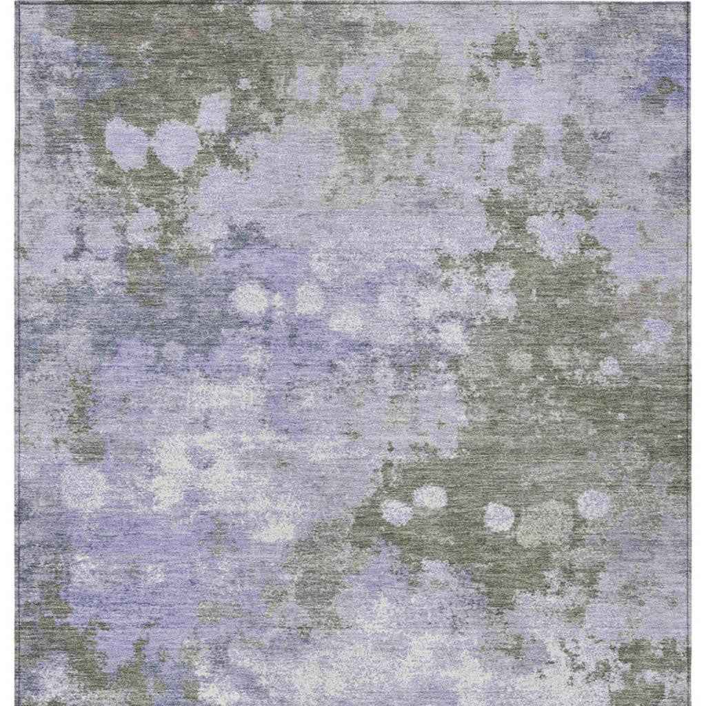 3' X 5' Lavender And Taupe Abstract Washable Indoor Outdoor Area Rug