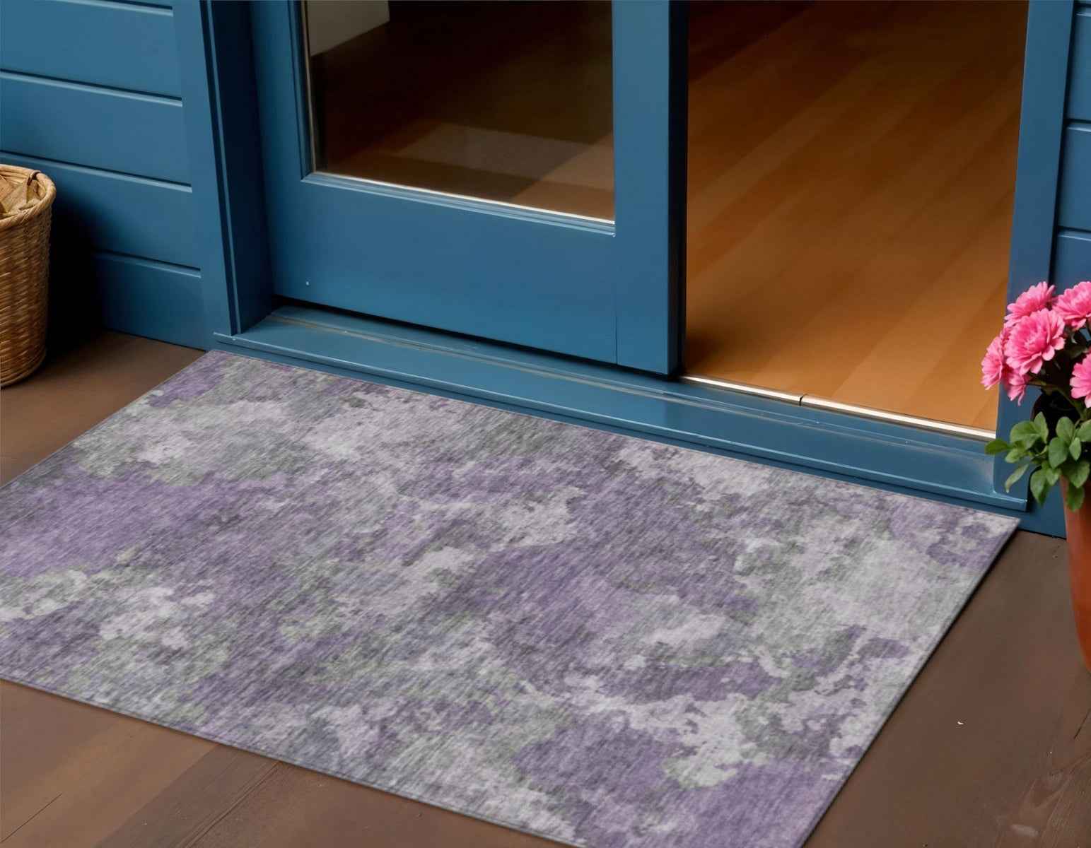 3' X 5' Lavender And Taupe Abstract Washable Indoor Outdoor Area Rug