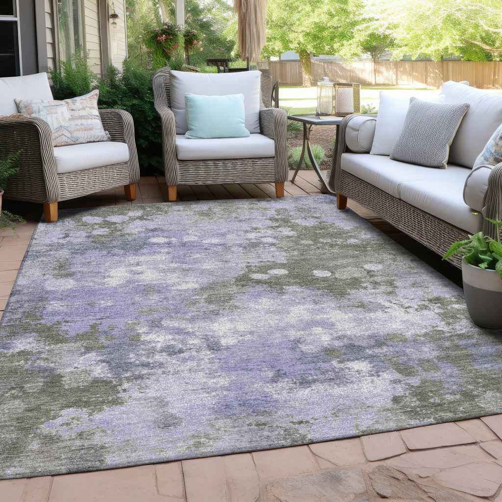 3' X 5' Lavender And Taupe Abstract Washable Indoor Outdoor Area Rug