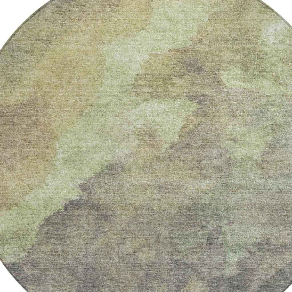 8' Artichoke Green And Taupe Round Abstract Washable Indoor Outdoor Area Rug