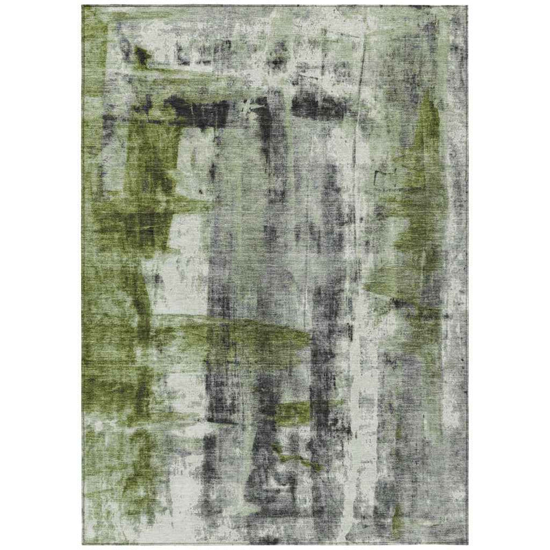 9' X 12' Olive Green And Ivory Abstract Washable Indoor Outdoor Area Rug
