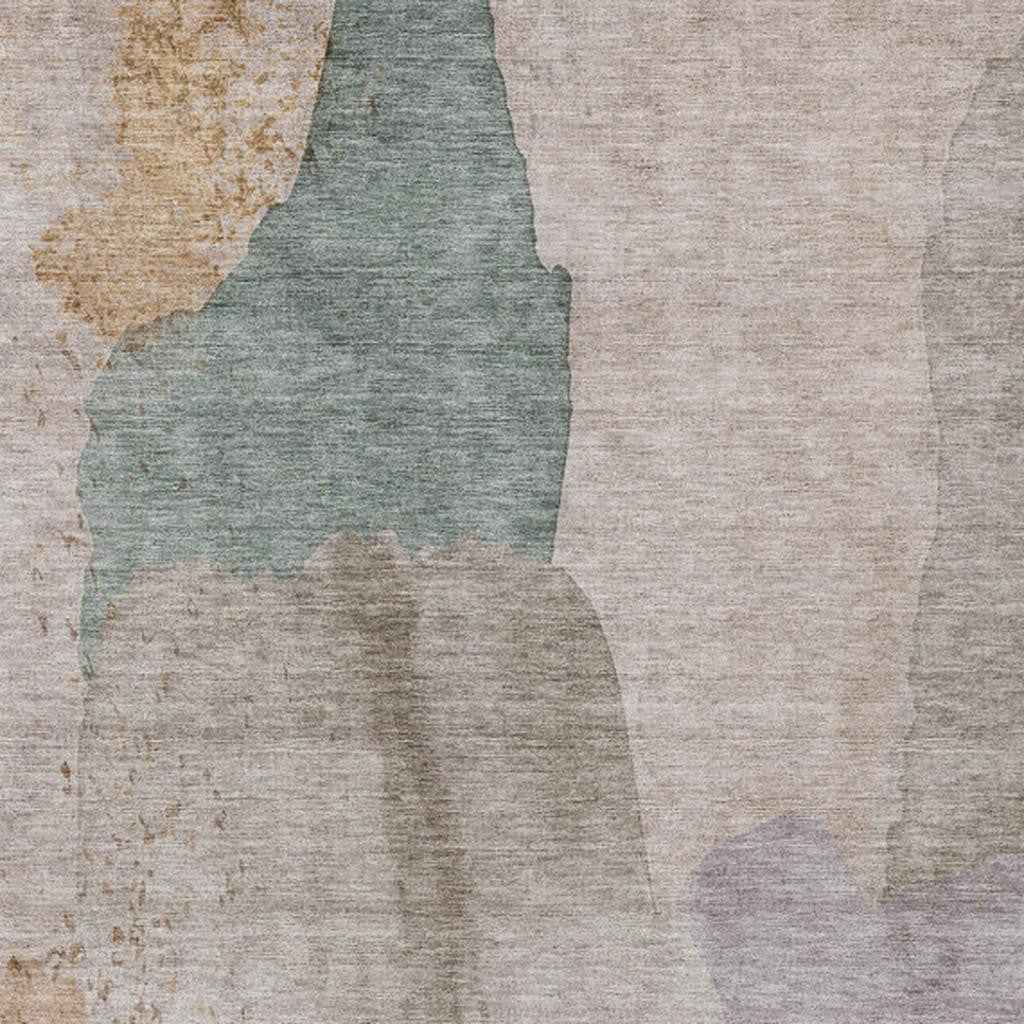 9' X 12' Copper And Pale Aqua Abstract Washable Indoor Outdoor Area Rug