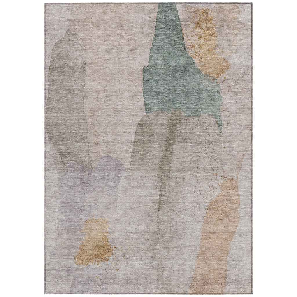 9' X 12' Copper And Pale Aqua Abstract Washable Indoor Outdoor Area Rug
