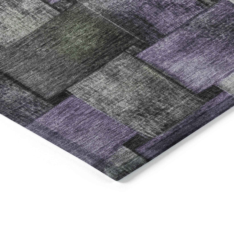 9' X 12' Sage And Purple Striped Washable Indoor Outdoor Area Rug