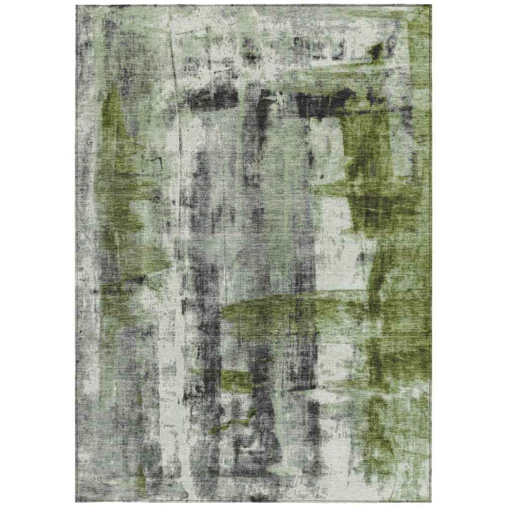 10' X 14' Olive Green And Ivory Abstract Washable Indoor Outdoor Area Rug