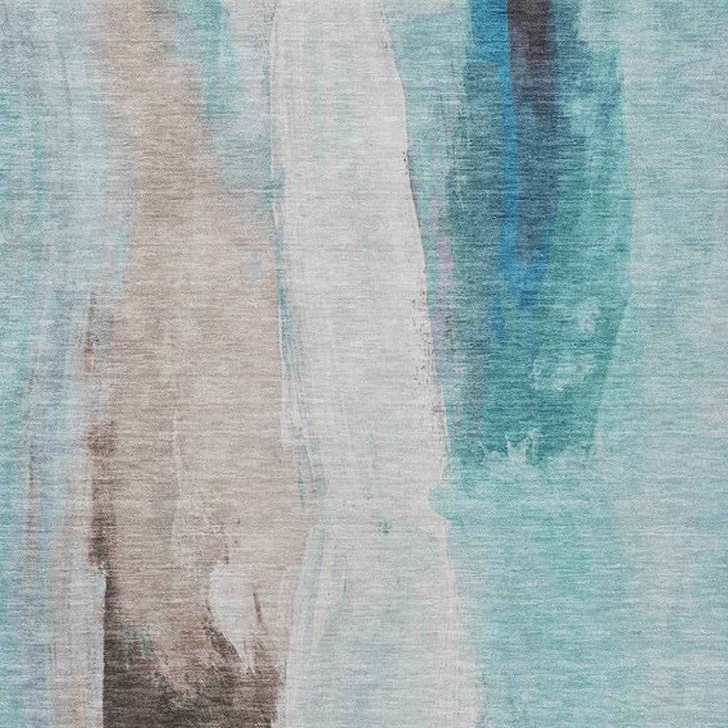 8' X 10' Teal Blue And Brown Abstract Washable Indoor Outdoor Area Rug
