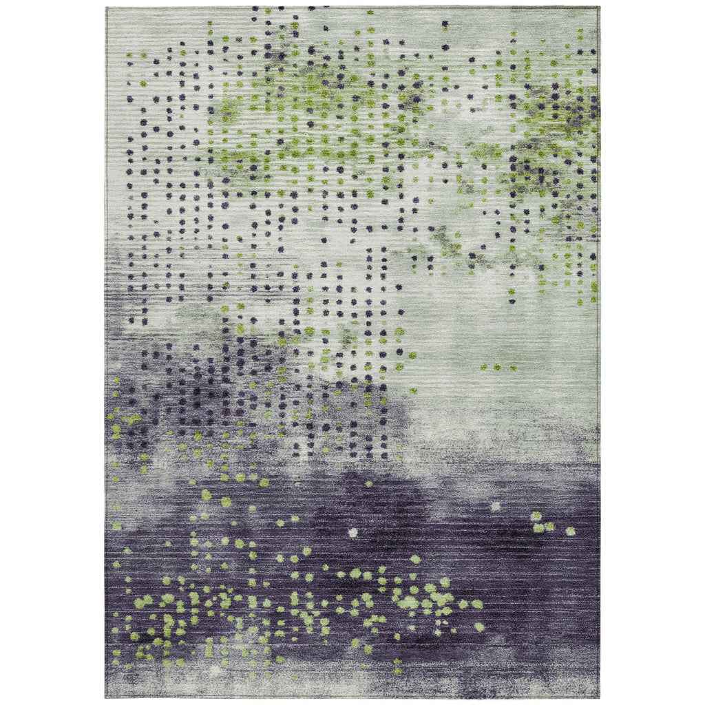 8' X 10' Artichoke Green And Purple Geometric Washable Indoor Outdoor Area Rug