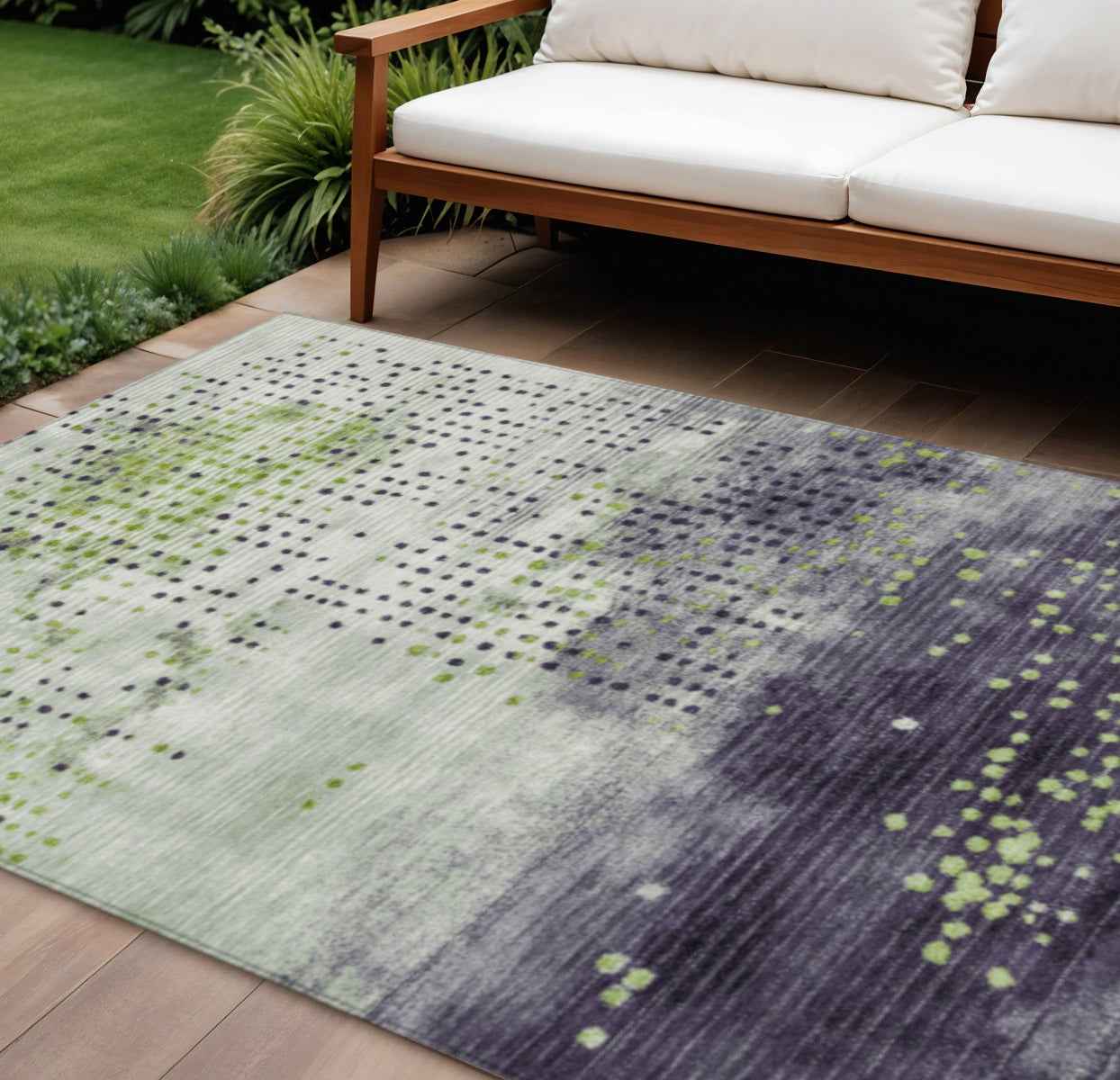 8' X 10' Artichoke Green And Purple Geometric Washable Indoor Outdoor Area Rug