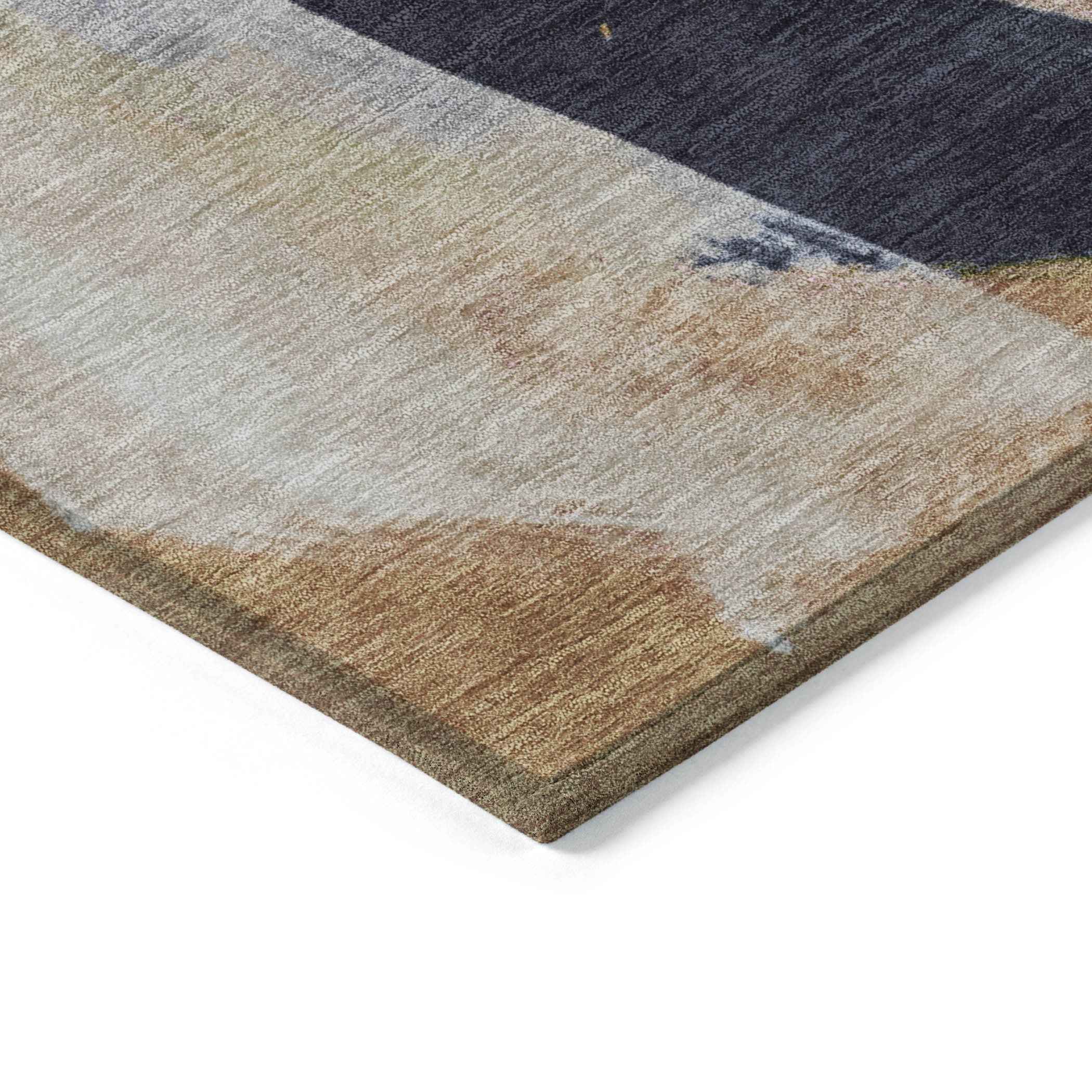 8' X 10' Beige And Navy Blue Abstract Washable Indoor Outdoor Area Rug