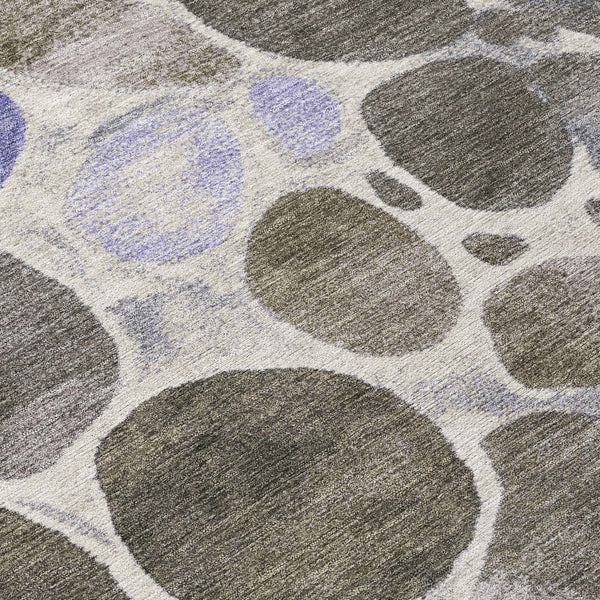 8' Chocolate Ivory And Purple Round Geometric Washable Indoor Outdoor Area Rug