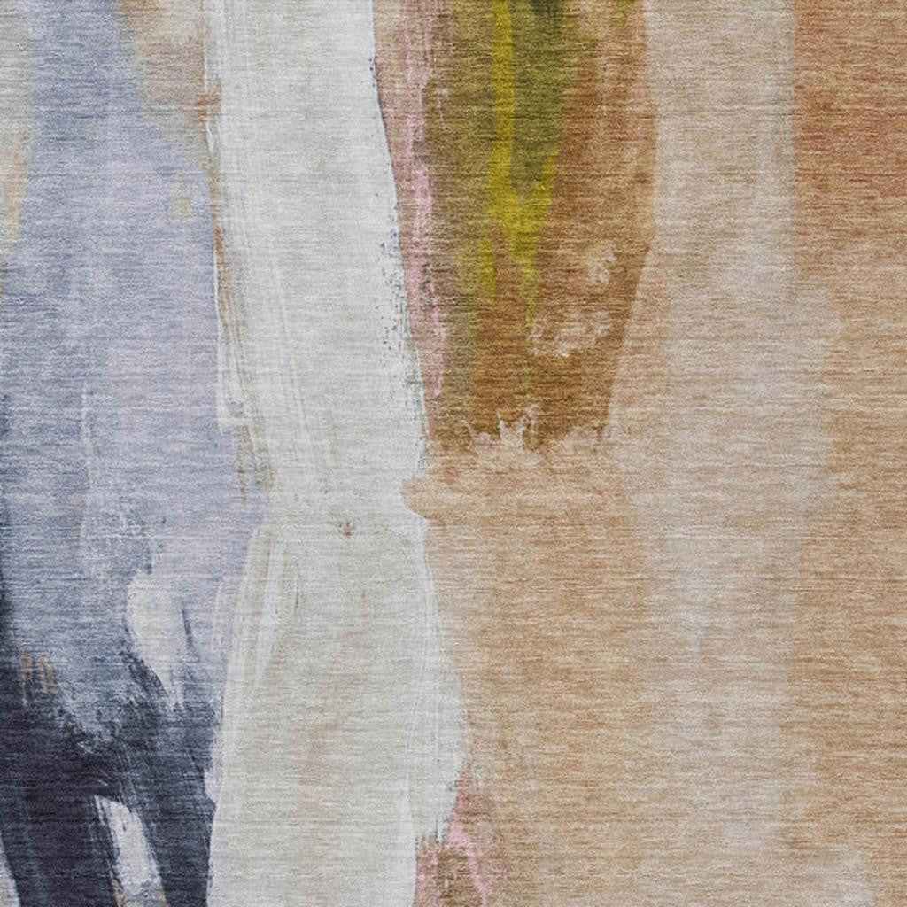 8' X 10' Beige And Navy Blue Abstract Washable Indoor Outdoor Area Rug