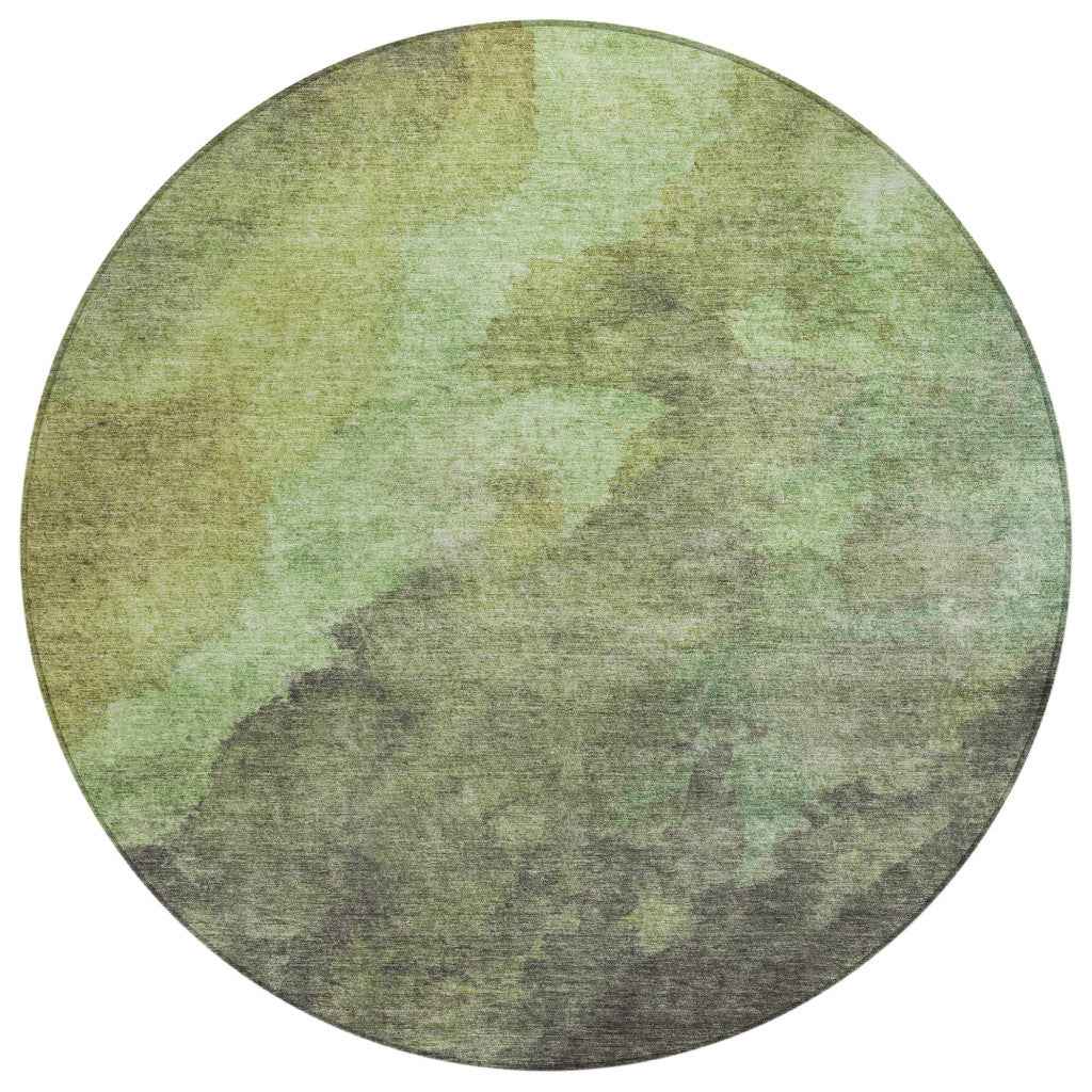 8' Green And Charcoal Round Abstract Washable Indoor Outdoor Area Rug