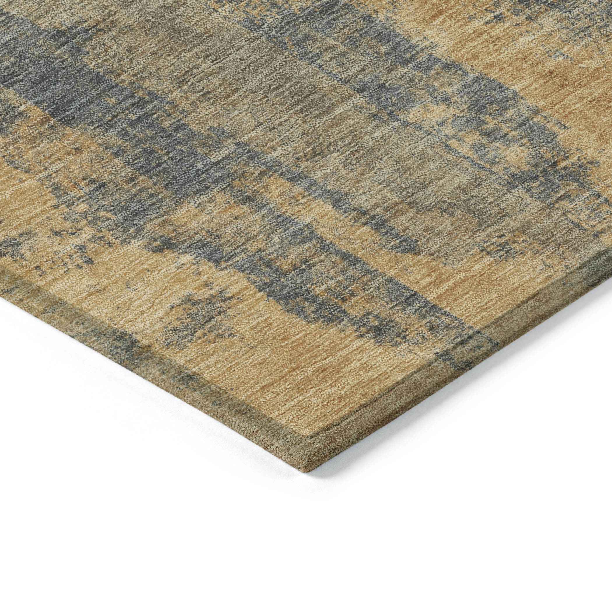 8' Gold And Charcoal Round Abstract Washable Indoor Outdoor Area Rug