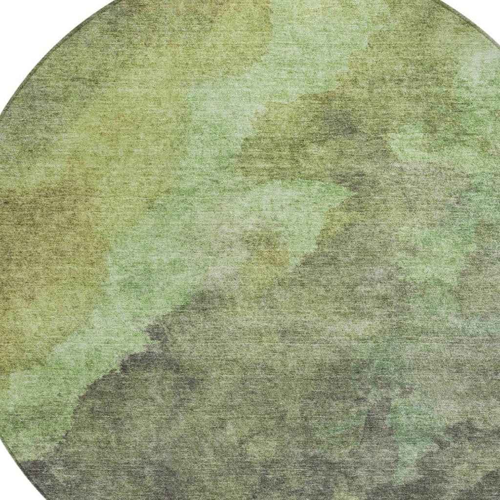 8' Green And Charcoal Round Abstract Washable Indoor Outdoor Area Rug