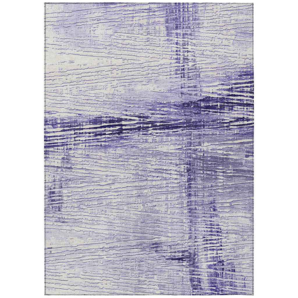 10' X 14' Lavender And Ivory Striped Washable Indoor Outdoor Area Rug